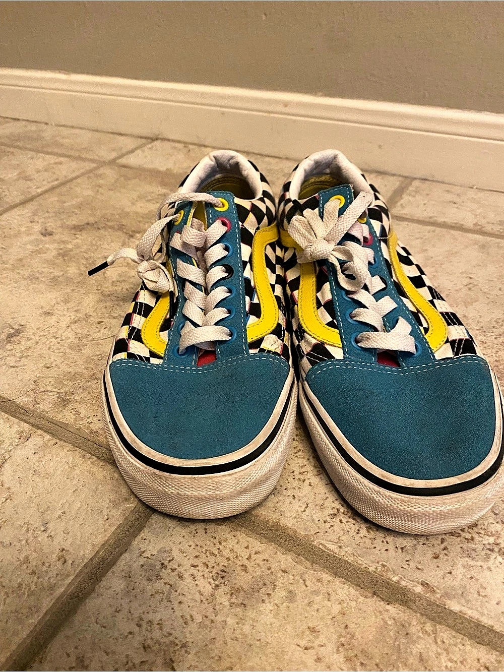 Vans Old Skool "Crazy Checks" Checkered Sneakers Blue & Yellow